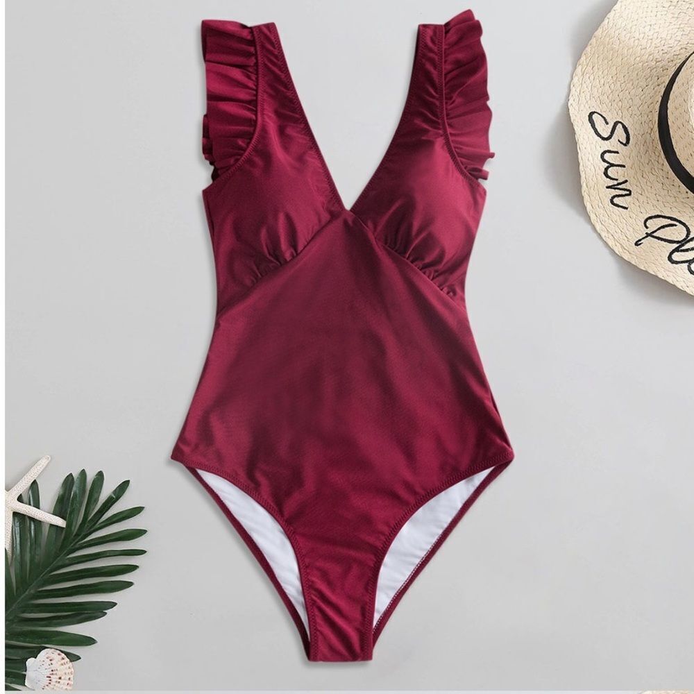 Solid One-Piece Swimsuit Ruffle Backless - Picture 3 of 11